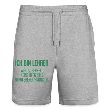 Lehrer - Mein offizieller Superhelden-Beruf! - Stanley/Stella Unisex Bio Joggingshorts Trainer  - Grau meliert - Vorne - Nik (191cm) & Marisol (170cm)