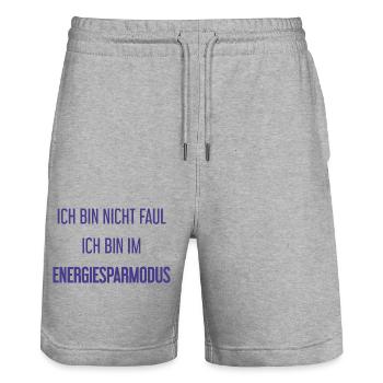 Ich bin nicht faul, ich bin im Energiesparmodus! - Stanley/Stella Unisex Bio Joggingshorts Trainer  - Grau meliert - Vorne - Nik (191cm) & Marisol (170cm)