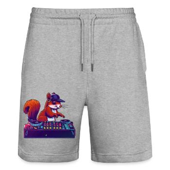 Squirrel DJ Gift Idea - Stanley/Stella Trainer Unisex Organic Jogging Shorts - heather grey - Front - Nik (191cm) & Marisol (170cm)