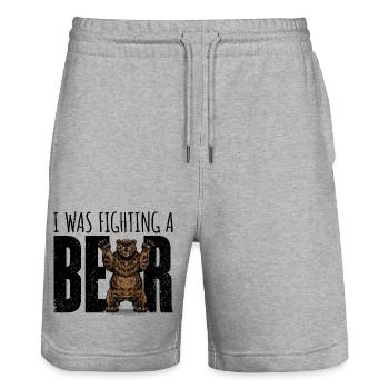 Hilarious Broken Arm Design. I Was Fighting A Bear - Stanley/Stella Trainer Unisex Organic Jogging Shorts - heather grey - Front - Nik (191cm) & Marisol (170cm)