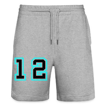 12 number symbol - Stanley/Stella Trainer Unisex Organic Jogging Shorts - heather grey - Front - Nik (191cm) & Marisol (170cm)