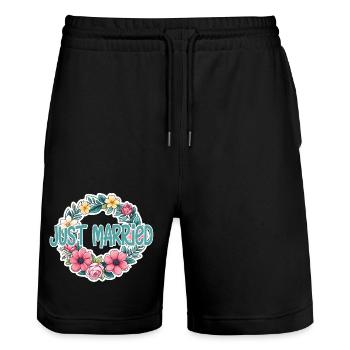 Just Married - Zur Hochzeit - Stanley/Stella Unisex Bio Joggingshorts Trainer  - Schwarz - Vorne - Nik (191cm) & Marisol (170cm)