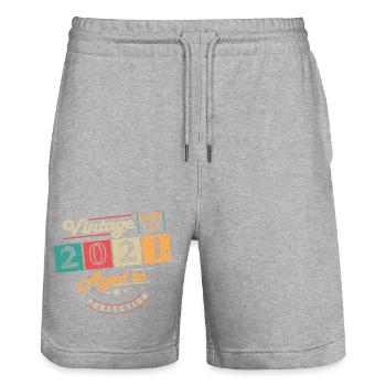 Original 2021 Vintage - 2021 Birthday Gift - Stanley/Stella Trainer Unisex Organic Jogging Shorts - heather grey - Front - Nik (191cm) & Marisol (170cm)
