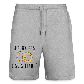 J'peux Pas J'suis Fiancé - Short de jogging bio TRAINER Stanley/Stella unisexe - gris chiné - Devant - Nik (191cm) & Marisol (170cm)