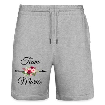 Team The Bride Arrow Flower Bouquet - Stanley/Stella Trainer Unisex Organic Jogging Shorts - heather grey - Front - Nik (191cm) & Marisol (170cm)