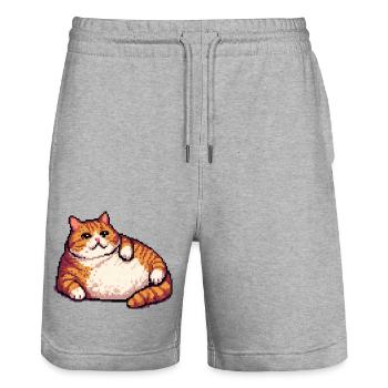Fette Ingwerkatze Pixelkunst - Stanley/Stella Unisex Bio Joggingshorts Trainer  - Grau meliert - Vorne - Nik (191cm) & Marisol (170cm)