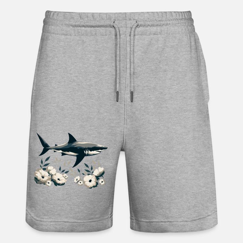 Requin avec des fleurs - Short de jogging bio TRAINER Stanley/Stella unisexe - gris chiné
