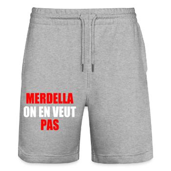 merdella on en veut pas - Stanley/Stella Trainer Unisex Organic Jogging Shorts - heather grey - Front - Nik (191cm) & Marisol (170cm)