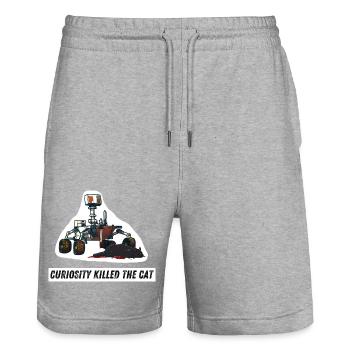 La curiosité a tué le chat Contour blanc - Short de jogging bio TRAINER Stanley/Stella unisexe - gris chiné - Devant - Nik (191cm) & Marisol (170cm)