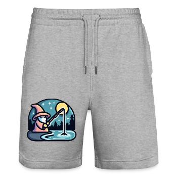 Sorcier lançant un sort de pêche - Jeu de mots amusant - Short de jogging bio TRAINER Stanley/Stella unisexe - gris chiné - Devant - Nik (191cm) & Marisol (170cm)