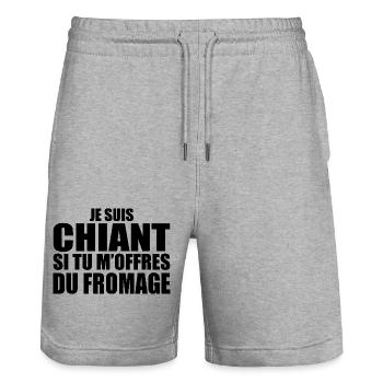 Man who adores: Cheese. Funny Design Humor - Stanley/Stella Trainer Unisex Organic Jogging Shorts - heather grey - Front - Nik (191cm) & Marisol (170cm)