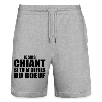 Mann, der liebt: Rindfleisch. Lustiger Design-Humor - Stanley/Stella Unisex Bio Joggingshorts Trainer  - Grau meliert - Vorne - Nik (191cm) & Marisol (170cm)
