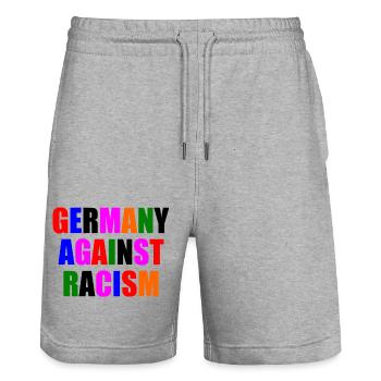 Germany against racism - Stanley/Stella Unisex Bio Joggingshorts Trainer  - Grau meliert - Vorne - Nik (191cm) & Marisol (170cm)