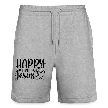 Happy Birthday Jesus - Stanley/Stella Trainer Unisex Organic Jogging Shorts - heather grey - Front - Nik (191cm) & Marisol (170cm)