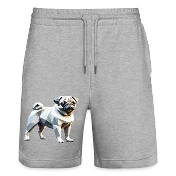 Mops - Haustier Design - Stanley/Stella Unisex Bio Joggingshorts Trainer  - Grau meliert - Vorne - Nik (191cm) & Marisol (170cm)