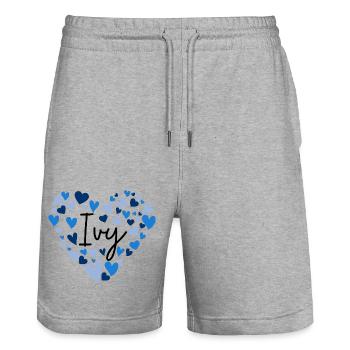 Efeu Name Design mit herzförmigen blauen Herzen - Stanley/Stella Unisex Bio Joggingshorts Trainer  - Grau meliert - Vorne - Nik (191cm) & Marisol (170cm)
