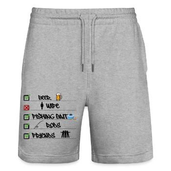 Fishing Priorities Checklist Funny Fisherman - Stanley/Stella Trainer Unisex Organic Jogging Shorts - heather grey - Front - Nik (191cm) & Marisol (170cm)
