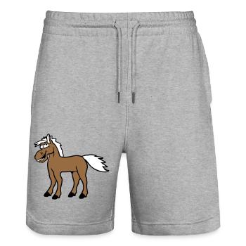 Pferd Lacht Komisch Lustige Grimasse Albern Comic - Stanley/Stella Unisex Bio Joggingshorts Trainer  - Grau meliert - Vorne - Nik (191cm) & Marisol (170cm)
