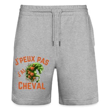 J peux pas j ai Cheval vert - Short de jogging bio TRAINER Stanley/Stella unisexe - gris chiné - Devant - Nik (191cm) & Marisol (170cm)