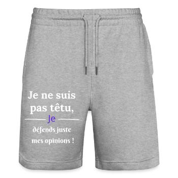 je ne suis pas têtu je défends mes opinions - Short de jogging bio TRAINER Stanley/Stella unisexe - gris chiné - Devant - Nik (191cm) & Marisol (170cm)