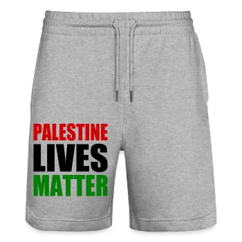 palestine lives matter - Short de jogging bio TRAINER Stanley/Stella unisexe - gris chiné - Devant - Nik (191cm) & Marisol (170cm)