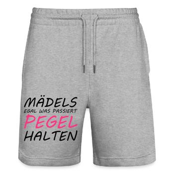 Mädels egal was passiert PEGEL halten!! - Stanley/Stella Unisex Bio Joggingshorts Trainer  - Grau meliert - Vorne - Nik (191cm) & Marisol (170cm)