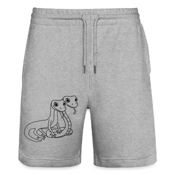 couple en équipe 2 amis couples amour visage serpent - Short de jogging bio TRAINER Stanley/Stella unisexe - gris chiné - Devant - Nik (191cm) & Marisol (170cm)