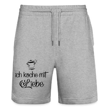 Kochen mit Liebe - Stanley/Stella Unisex Bio Joggingshorts Trainer  - Grau meliert - Vorne - Nik (191cm) & Marisol (170cm)