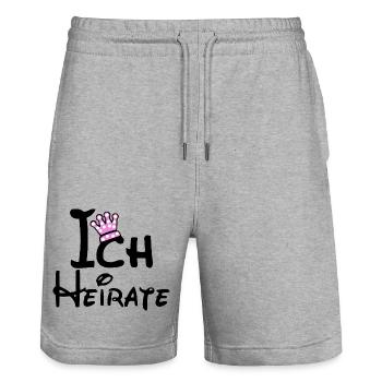 JGA - Braut T-Shirt - ICH HEIRATE - Stanley/Stella Unisex Bio Joggingshorts Trainer  - Grau meliert - Vorne - Nik (191cm) & Marisol (170cm)