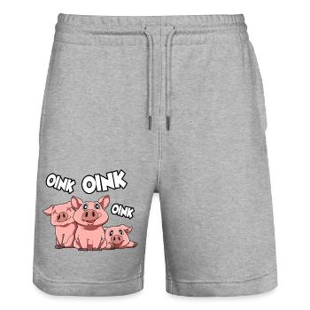 Schweinchen Schwein Oink - Stanley/Stella Unisex Bio Joggingshorts Trainer  - Grau meliert - Vorne - Nik (191cm) & Marisol (170cm)