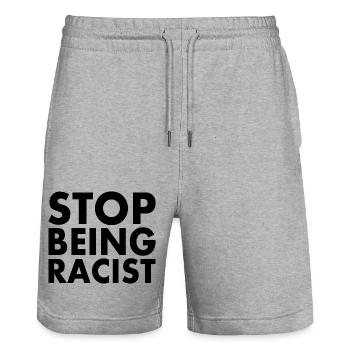 Stop being racist - Stanley/Stella Trainer Unisex Organic Jogging Shorts - heather grey - Front - Nik (191cm) & Marisol (170cm)