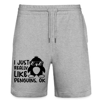 I just like penguins - Stanley/Stella Trainer Unisex Organic Jogging Shorts - heather grey - Front - Nik (191cm) & Marisol (170cm)