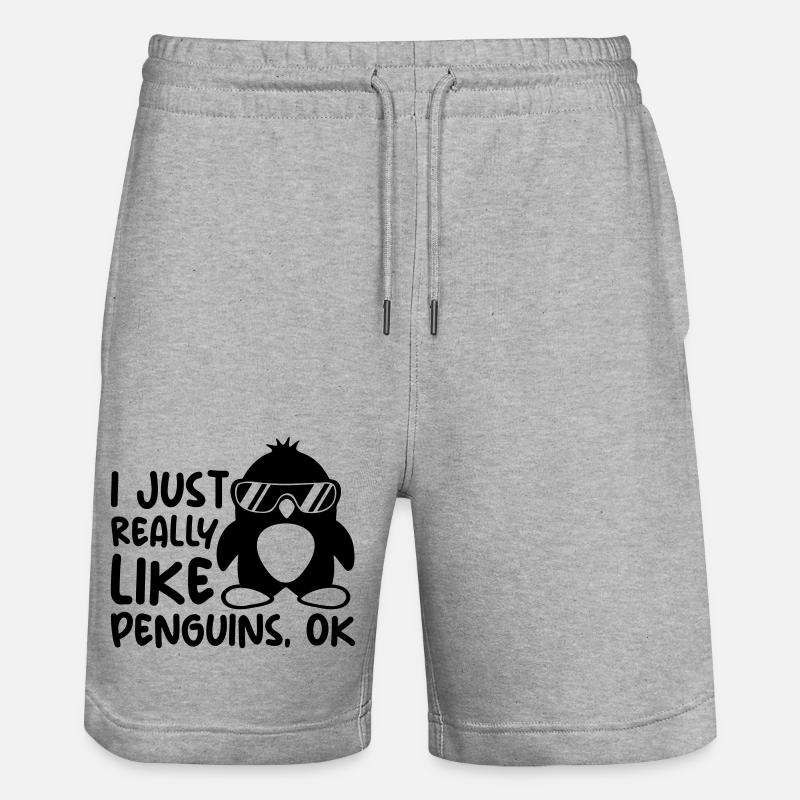 I just like penguins - Stanley/Stella Trainer Unisex Organic Jogging Shorts - heather grey