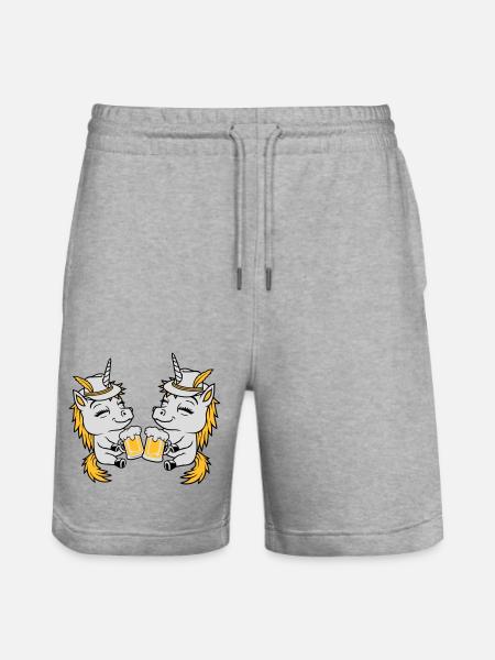 Einhorn Freunde Bier Anstoßen - Stanley/Stella Unisex Bio Joggingshorts Trainer  - Grau meliert