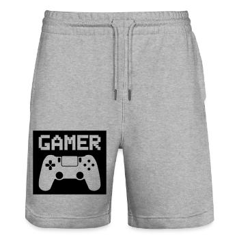 gamer - Stanley/Stella Unisex Bio Joggingshorts Trainer  - Grau meliert - Vorne - Nik (191cm) & Marisol (170cm)