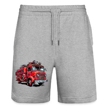 The fire brigade rescues and extinguishes fires - Stanley/Stella Trainer Unisex Organic Jogging Shorts - heather grey - Front - Nik (191cm) & Marisol (170cm)