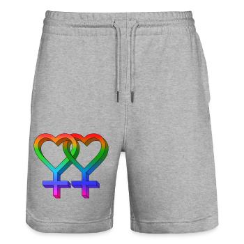 LGBTQ+ LOVE SYMBOL PRIDE - Stanley/Stella Unisex Bio Joggingshorts Trainer  - Grau meliert - Vorne - Nik (191cm) & Marisol (170cm)