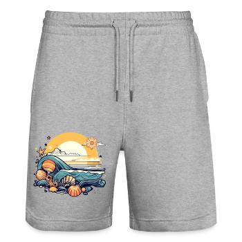 Sunset over the sea - Stanley/Stella Trainer Unisex Organic Jogging Shorts - heather grey - Front - Nik (191cm) & Marisol (170cm)