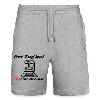 Der Zug hat keine Bremse! Party, Mallorca, JGA! - Stanley/Stella Unisex Bio Joggingshorts Trainer  - Grau meliert - Vorne - Nik (191cm) & Marisol (170cm)