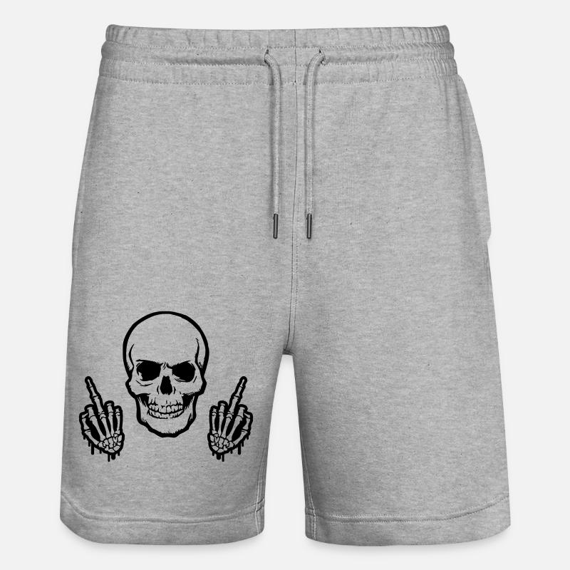 skull middlefinger - Stanley/Stella Unisex Bio Joggingshorts Trainer  - Grau meliert