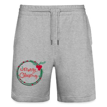 Weihnachts-Stechpalmen-Beerenkranz - Stanley/Stella Unisex Bio Joggingshorts Trainer  - Grau meliert - Vorne - Nik (191cm) & Marisol (170cm)