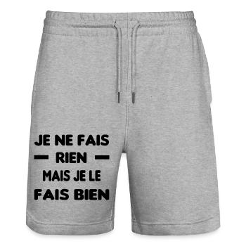 Je fais rien mais je le fais bien - Short de jogging bio TRAINER Stanley/Stella unisexe - gris chiné - Devant - Nik (191cm) & Marisol (170cm)