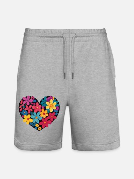 Liebe - Blumen - Herz - Stanley/Stella Unisex Bio Joggingshorts Trainer - Grau meliert