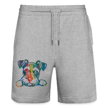 Hund Welpe Niedlicher Hund Corgi Aquarell Kunst Cartoon Wof - Stanley/Stella Unisex Bio Joggingshorts Trainer  - Grau meliert - Vorne - Nik (191cm) & Marisol (170cm)