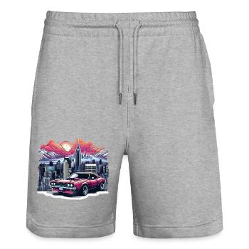 voiture vintage americaine et sportive - Short de jogging bio TRAINER Stanley/Stella unisexe - gris chiné - Devant - Nik (191cm) & Marisol (170cm)