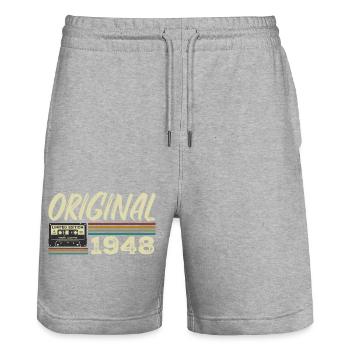 Original 1948 Retro Geburtstagsgeschenk Geboren 1948 - Stanley/Stella Unisex Bio Joggingshorts Trainer  - Grau meliert - Vorne - Nik (191cm) & Marisol (170cm)