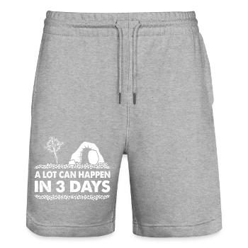 Kreuz Christ Jesus In 3 Tagen kann viel passieren - Stanley/Stella Unisex Bio Joggingshorts Trainer  - Grau meliert - Vorne - Nik (191cm) & Marisol (170cm)