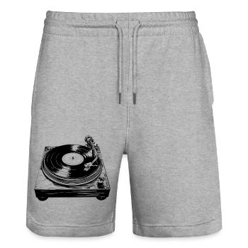 Schallplatte Vinyl Musik Plattenspieler retro - Stanley/Stella Unisex Bio Joggingshorts Trainer  - Grau meliert - Vorne - Nik (191cm) & Marisol (170cm)