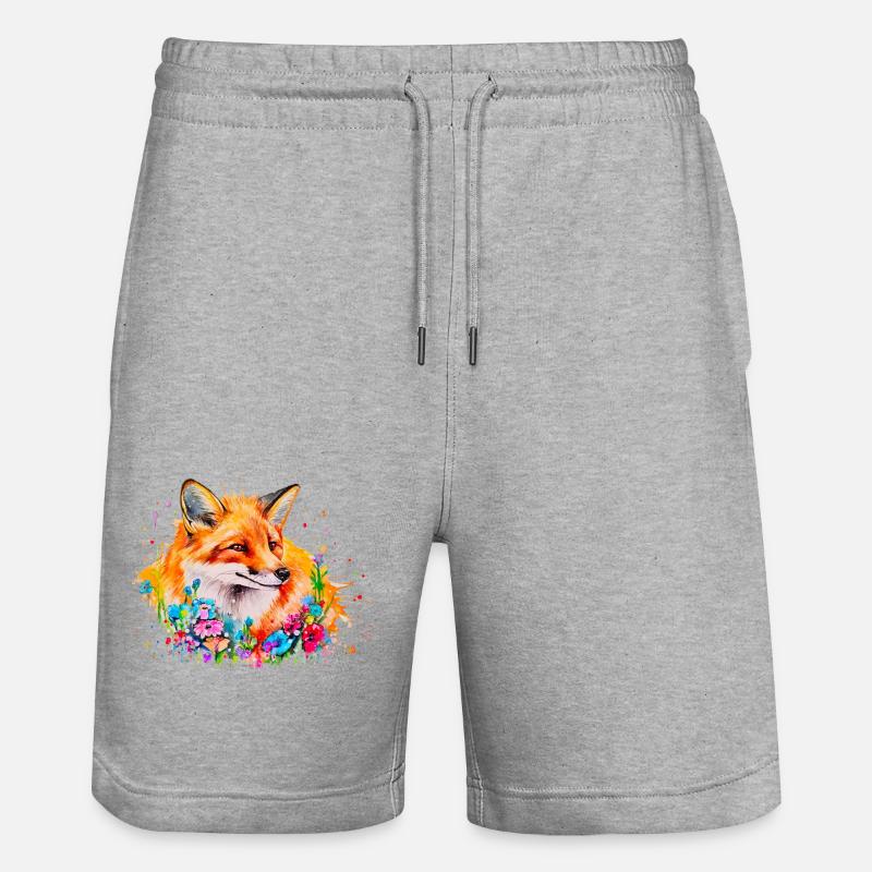 Renard aquarelle, Fox - Short de jogging bio TRAINER Stanley/Stella unisexe - gris chiné