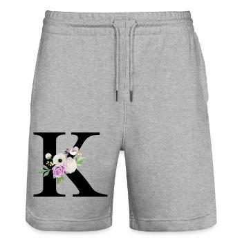 Purple Floral K Letter - Stanley/Stella Trainer Unisex Organic Jogging Shorts - heather grey - Front - Nik (191cm) & Marisol (170cm)